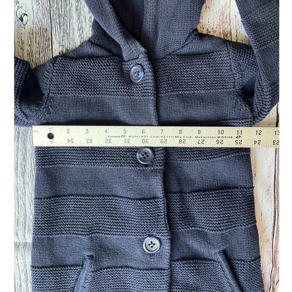 Girls 4T Hooded Button Down Cardigan Sweater, Navy, Tunic Length, Pockets - Picture 6 of 6